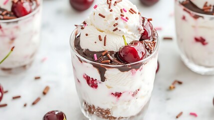 Delicious cherry ice cream dessert in glass
