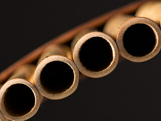 Closeup of a pan flute on a table
