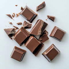 Delectable Dark Chocolate Chunks: A top-down shot of assorted dark chocolate pieces, each gleaming with a rich, inviting sheen