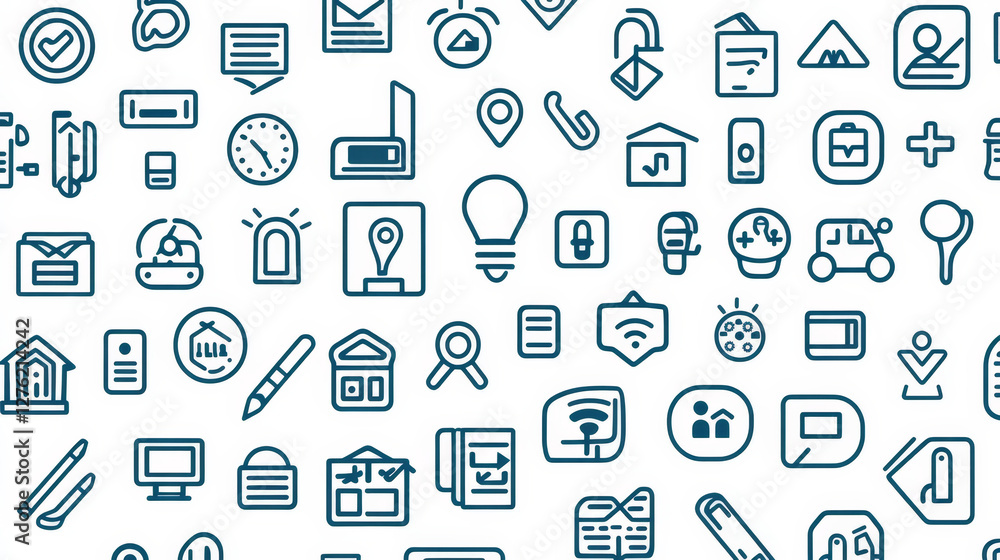 Poster navigation direction maps sign traffic and more thin line icons set vector seamless pattern
