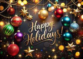 Happy Holidays Macro Photography: Sparkling Baubles & Stars on Black