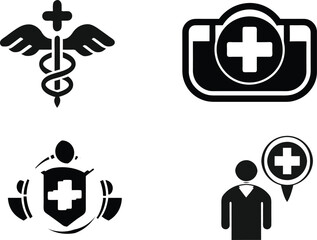 Obraz premium Medical And Medicine Icon Clean Concept – Black Silhouette Vector Set, Health Vector Symbol Illustration.
