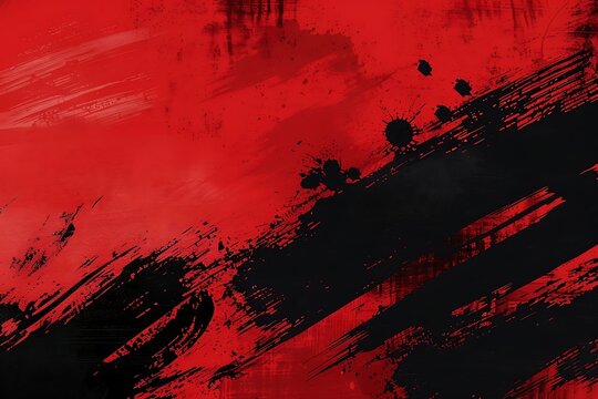 Red and black brushstrokes of paint on a red background.