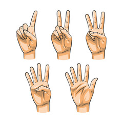 Colorful Hand Gestures Showing Numbers One to Five