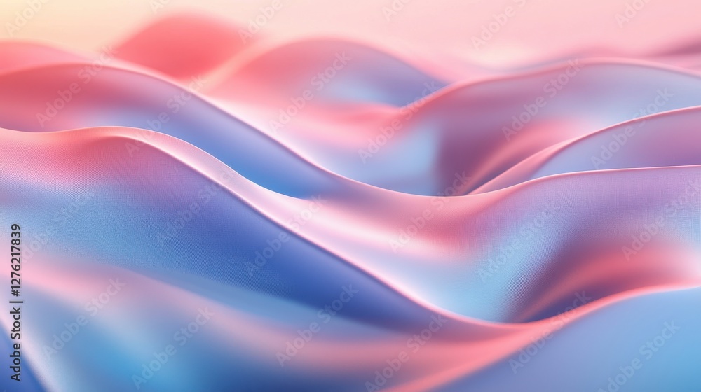 Poster waves of soft fabric ripple gently in pastel shades, creating a serene and calming atmosphere in a t