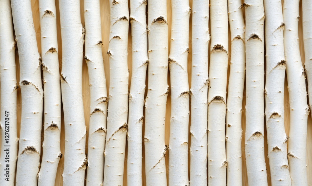 Aufkleber close-up view of white birch tree trunks arranged vertically against a neutral background
