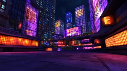 Fototapeta premium Neon City Night Street, Futuristic, Cyberpunk Background, Gaming