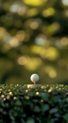 Golf ball on green grass with bokeh background