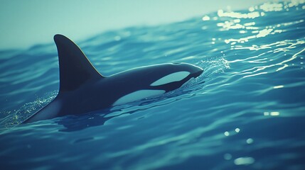 Obraz premium Orca whale swimming in ocean waves.