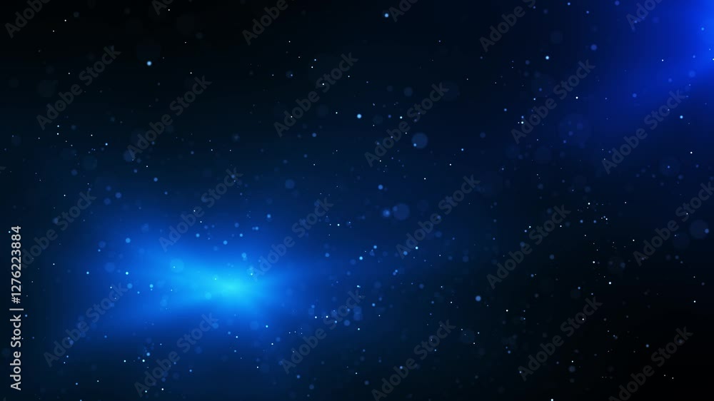 Poster abstract background of blue particles. luxurious shiny background. dust and beautiful bokeh on a dar