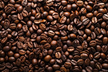 Fototapeta premium Photo of Big pile of fresh roasted coffee beans. Image illustrated food for advertisement