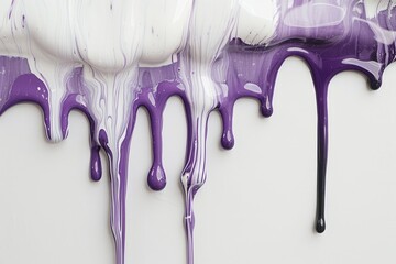 Photo of Purple black and white paint stains on white surface. Detailed image
