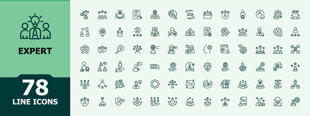 Set of Expert line icons. Containing skill, specialist, specific, consultant, talent, service. UI icon set in a thin design. Icon illustration in modern style.