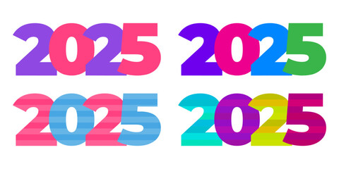Vector illustration of 2025 colorful typography set isolated on transparent background
