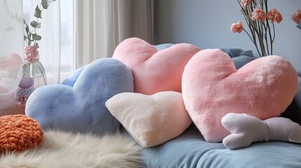 Soft Fluffy Heart Pillows in Pastel Colors