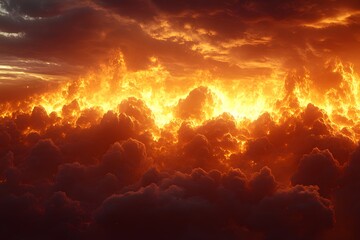Obraz premium Fiery Cloudscape at Sunset Dramatic Sky for Inspirational Print or Poster Design