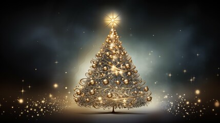 baubles gold christmas tree illustration