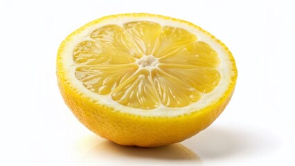 Juicy Lemon Half: Vibrant Yellow Citrus Fruit on White Background - Stock Photo