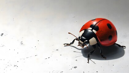 Detailed macro image of a ladybug on a white surface
