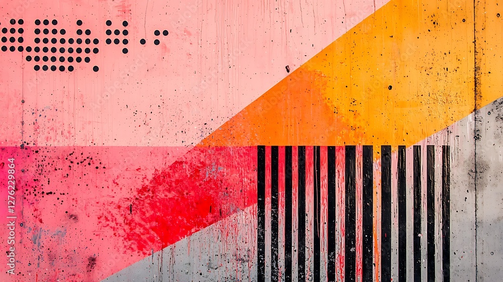 Poster geometric abstraction with bold colors and textural surface patterns