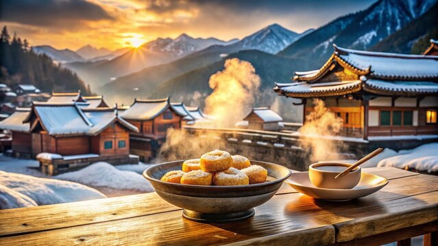 Korean Street Food Odeng on Snowy Winter Landscape -  Authentic Taste of Seoul
