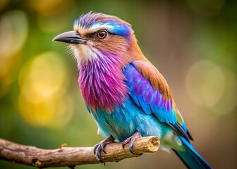 Obraz premium Lilac Roller Bird Portrait, Vibrant Feathers, Close-Up Wildlife Photography