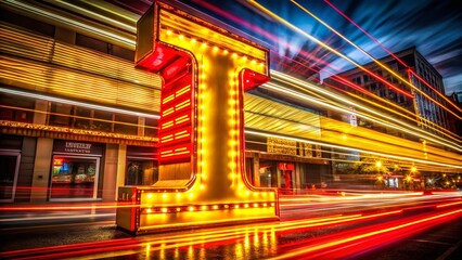 Long Exposure Light Trails: Vibrant Yellow & Red Cinema Letter I