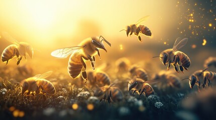 Fototapeta premium Crowded honey bee colony seamless closeup view.