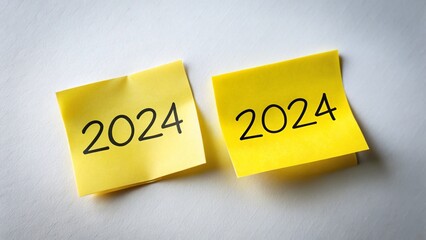 Low Light New Year 2024-2025: Yellow Paper Note on White Background