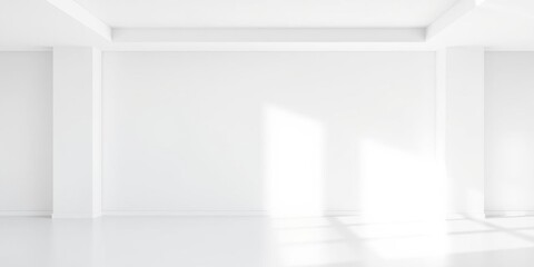 Clean and minimalist 3D background of a white empty room with smooth defocused walls and floor, featuring subtle abstract lighting for copy space and text overlay, defocused, background