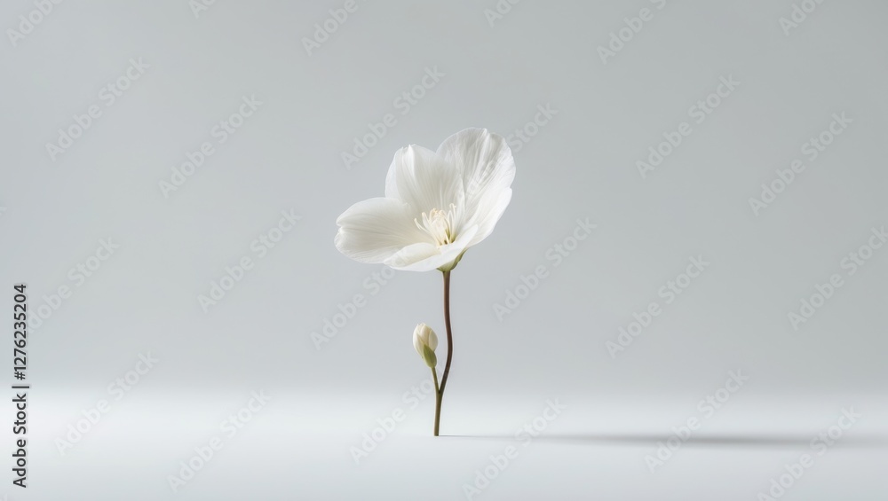 Poster elegant white flower with bud isolated on soft background clean template for text or design