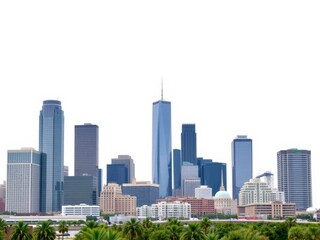 Downtown Houston skyline featuring multiple skyscrapers and buildings, isolated on white background with copy space for text, modern, copy space