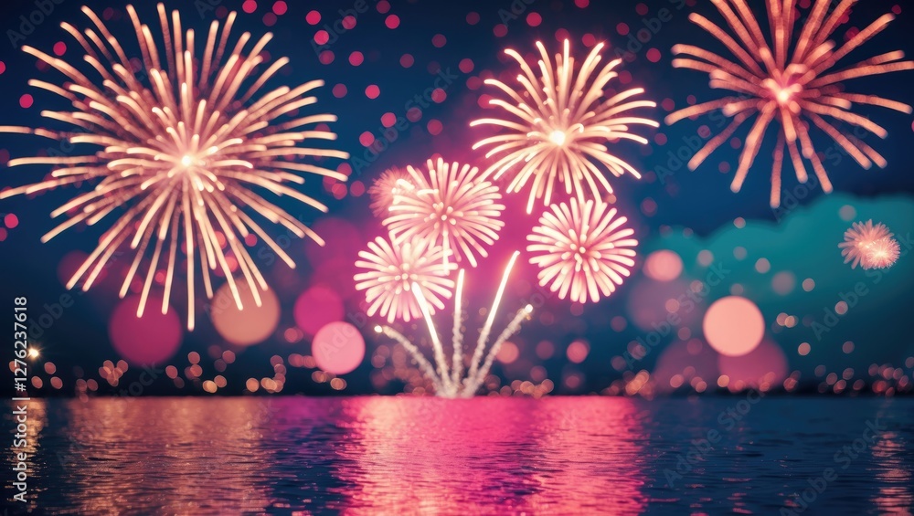 Aufkleber celebratory bokeh background with colorful fireworks and copy space for text in a festive atmosphere