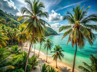 Obraz premium Lush Vietnamese Palm Beach: Idyllic Tropical Getaway Stock Photo