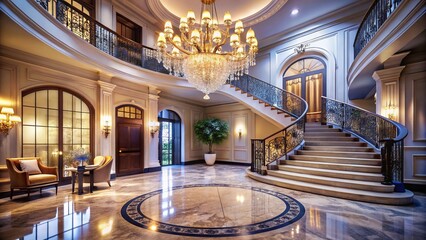Obraz premium Luxurious Home Entryway with Bokeh Lighting: Elegant Foyer Design Stock Photo