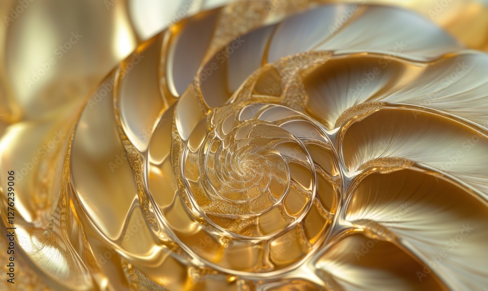 Poster intricate golden spiral shell design showcasing detailed patterns and textures, symbolizing harmony