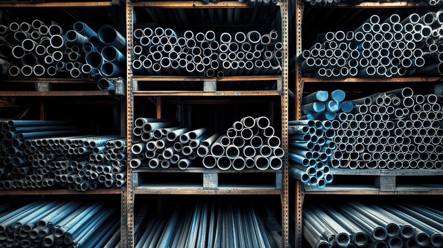 Industrial Storage of Various Metal Tubes and Bars in Warehousing Facility for Copper and Steel Manufacturing