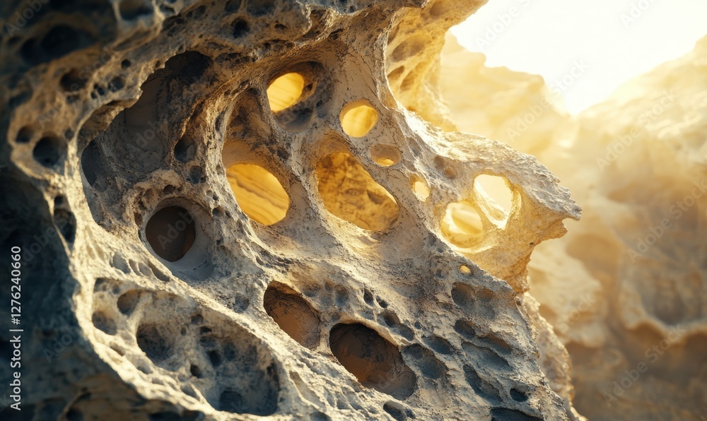 Poster intricate rock formations illuminated by sunlight, showcasing unique textures and patterns
