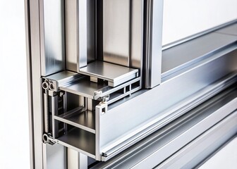 Macro Close-up of Aluminum Sliding Door Frame Detail on White Background