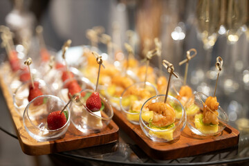 delicious snacks at a banquet in stylish glass goblets