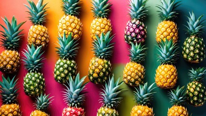Fototapeta premium Vibrant Pineapple Pattern with Colorful Background and Blank Space for Text or Design Elements
