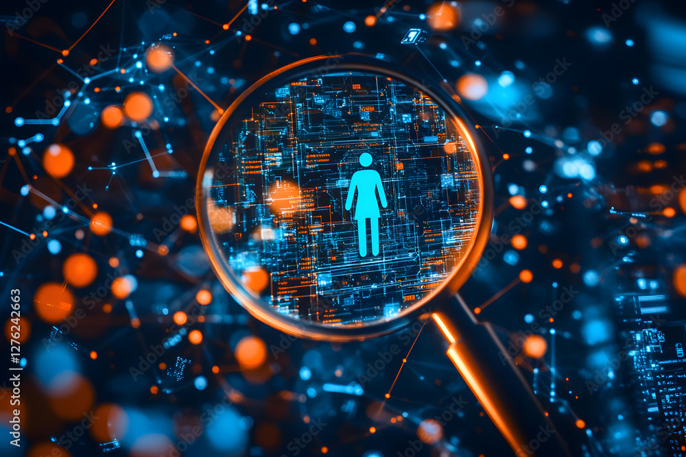 Poster digital persona magnification revealing complex data networks and connections