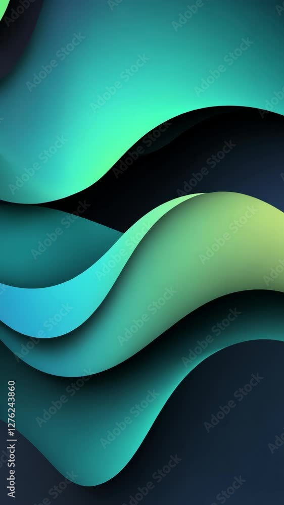Poster flowing waves of color create a dynamic and abstract backdrop in shades of green and blue