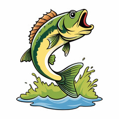 Obraz premium Jumping Fish Vector: Freshwater Fishing and Nature Illustration