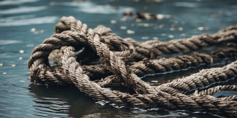 Fototapeta premium Rope Entangled in Water with Calm Surface and Blank Space for Textual Overlay