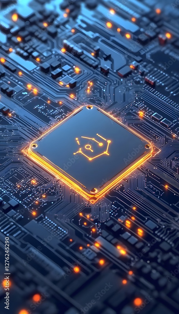 Poster detailed view of a modern processor and circuit board