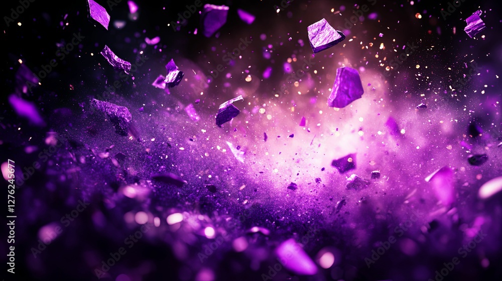 Poster purple fragments exploding in a dark mist