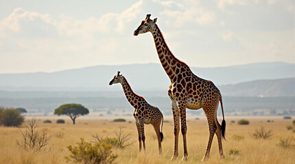 Obraz premium Giraffe Family Standing Tall in the African Plains