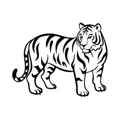 High-Quality Black and White Tiger Illustration Vector"
