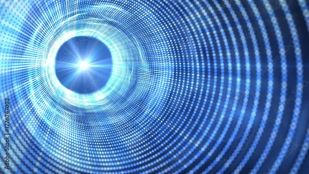 Poster abstract futuristic wave tunnel of blue particles. digital futuristic tunnel or travel through time 